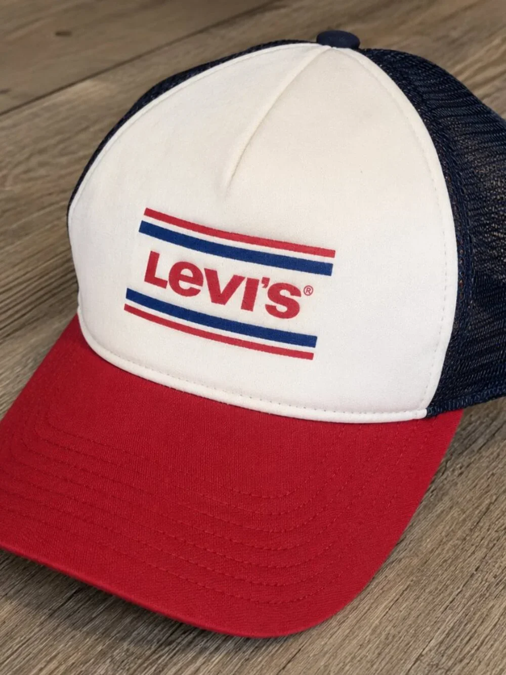Vintage Levi’s Red White Blue Mesh Trucker Hat Adjustable One Size